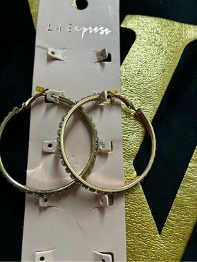 Express Gold Hoop Earrings with Clear Crystal Accents